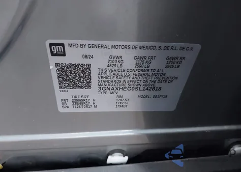 2025 Chevrolet Equinox Fwd Lt from USA, damaged, VIN 3GNAXHEG0SL142818